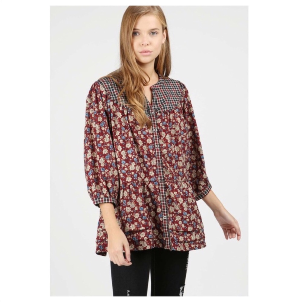POL Floral Tunic Top